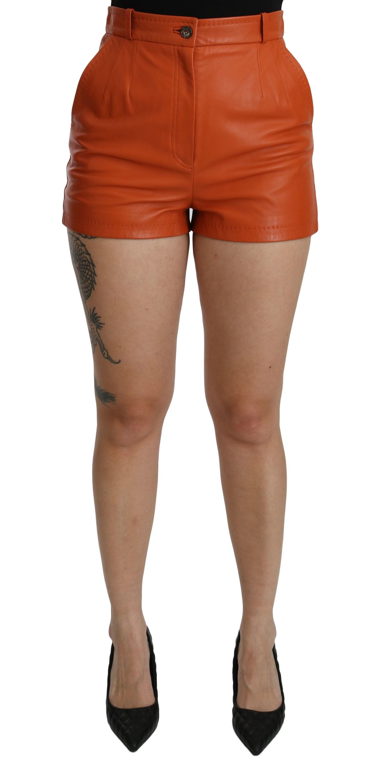 Dolce & Gabbana Chic Orange Leather High Waist Hot Pants Dolce & Gabbana