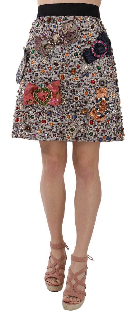 Dolce & Gabbana Silver Embellished High Waist Mini Skirt Dolce & Gabbana