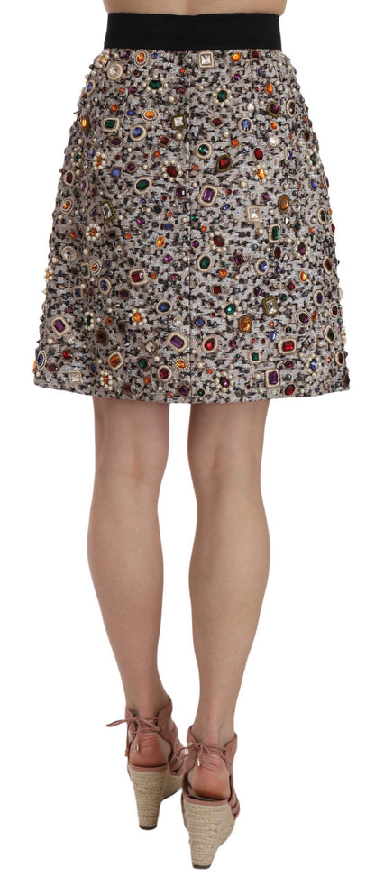 Dolce & Gabbana Silver Embellished High Waist Mini Skirt Dolce & Gabbana