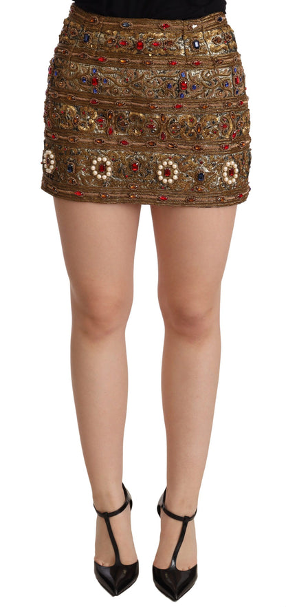 Dolce & Gabbana Gold Embellished High Waist Mini Skirt Dolce & Gabbana