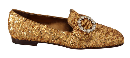 Dolce & Gabbana Elegant Gold Sequin Crystal Flats Dolce & Gabbana