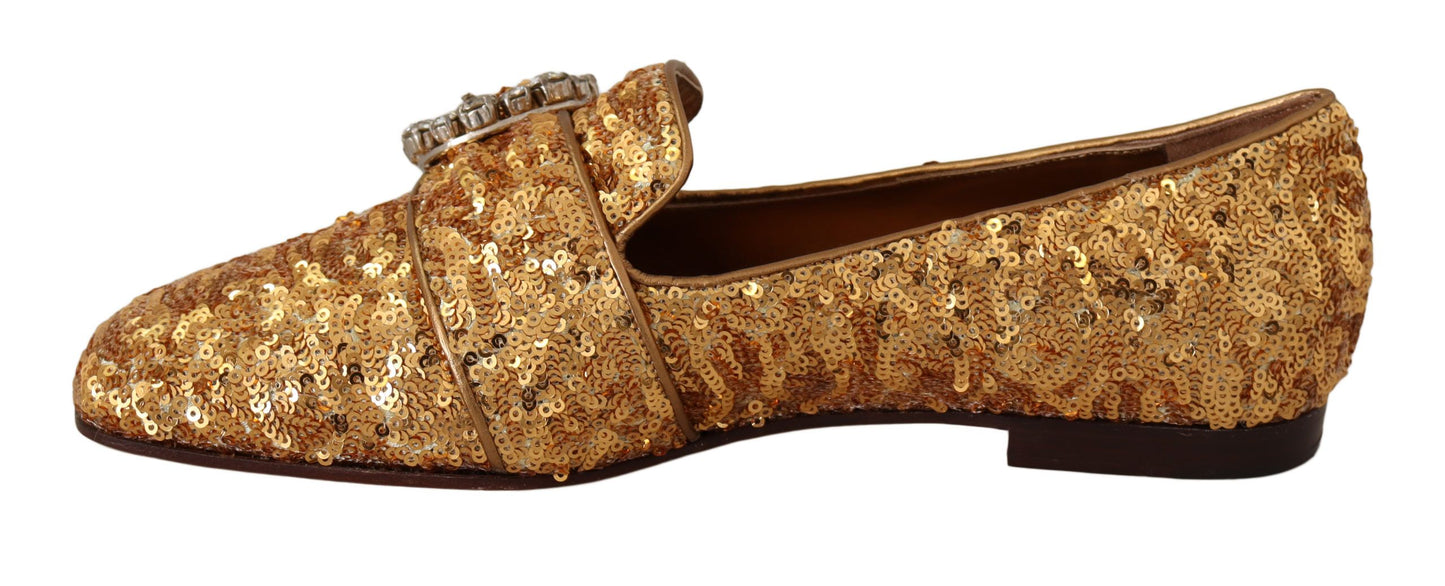 Dolce & Gabbana Elegant Gold Sequin Crystal Flats Dolce & Gabbana