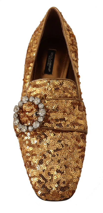 Dolce & Gabbana Elegant Gold Sequin Crystal Flats Dolce & Gabbana