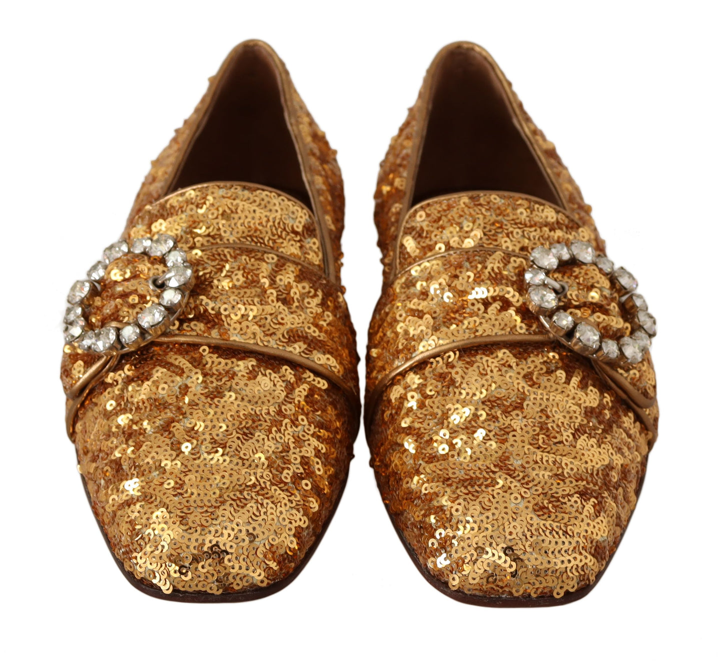 Dolce & Gabbana Elegant Gold Sequin Crystal Flats Dolce & Gabbana