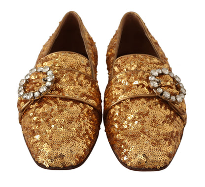 Dolce & Gabbana Elegant Gold Sequin Crystal Flats Dolce & Gabbana