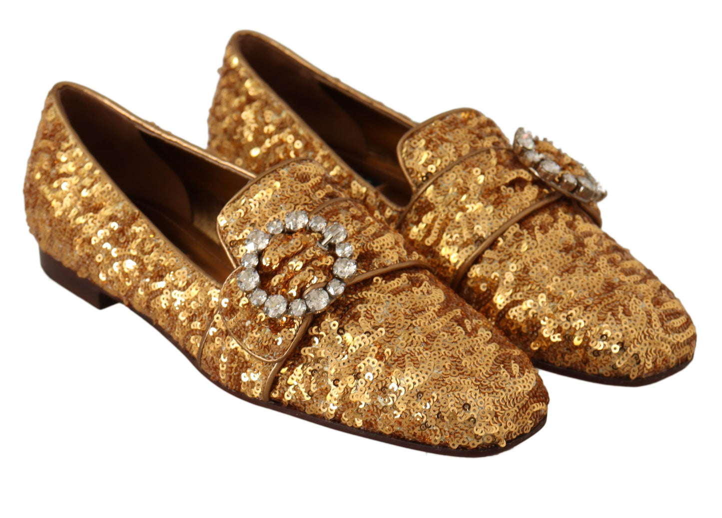 Dolce & Gabbana Elegant Gold Sequin Crystal Flats Dolce & Gabbana