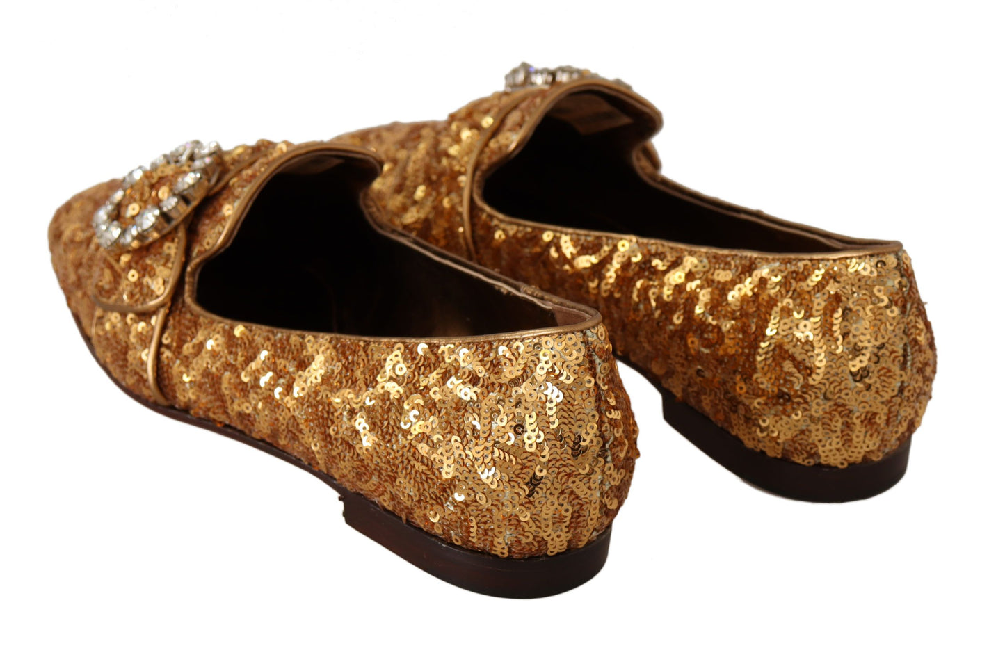 Dolce & Gabbana Elegant Gold Sequin Crystal Flats Dolce & Gabbana