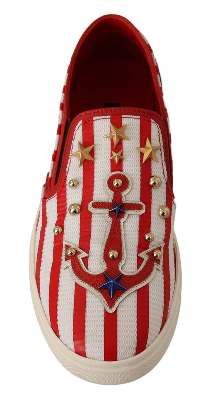 Dolce & Gabbana Stripe Print Studded Loafers Dolce & Gabbana