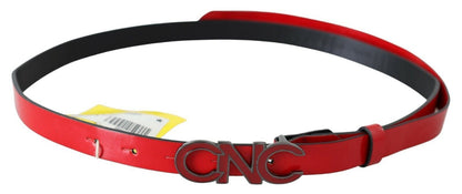 Costume National Chic Red Leather Waist Belt with Black-Tone Buckle Costume National