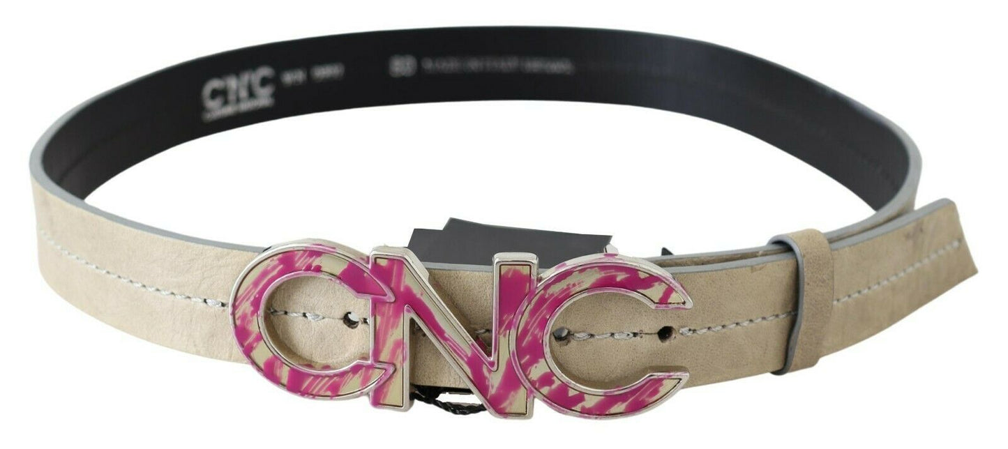 Costume National Beige Leather Fashion Belt with Logo Detail Costume National