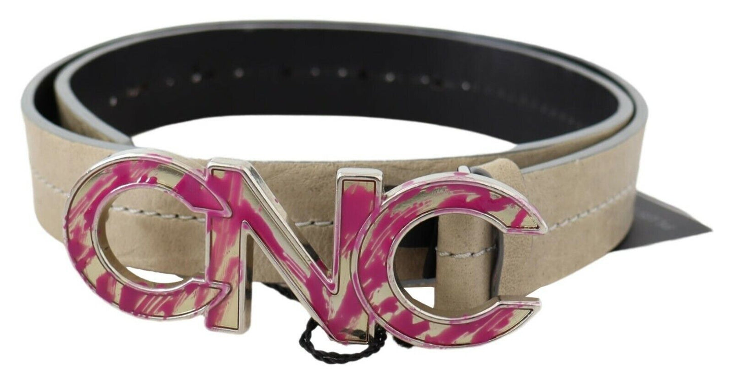 Costume National Beige Leather Fashion Belt with Logo Detail Costume National