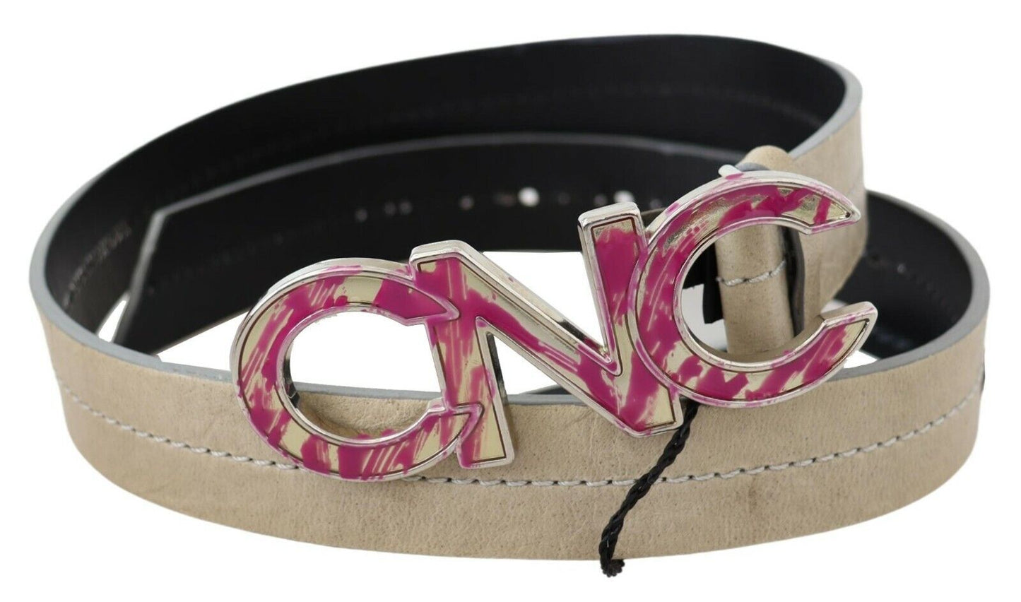 Costume National Beige Leather Fashion Belt with Logo Detail Costume National