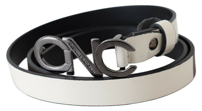 Costume National Metallic Gray Italian Leather Fashion Belt Costume National