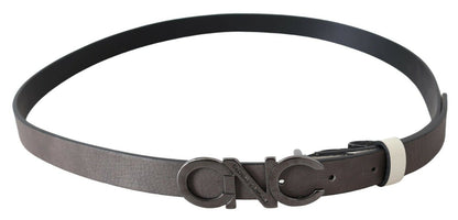 Costume National Metallic Gray Italian Leather Fashion Belt Costume National