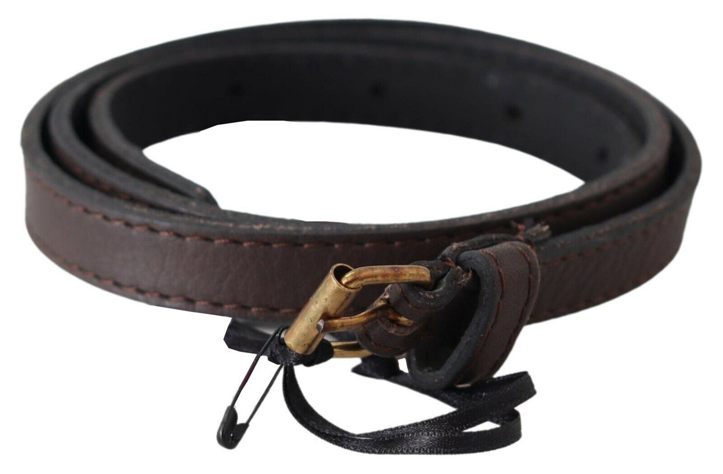 MILA SCHÖN Elegant Brown Leather Fashion Belt with Gold-Tone Buckle MILA SCHÖN