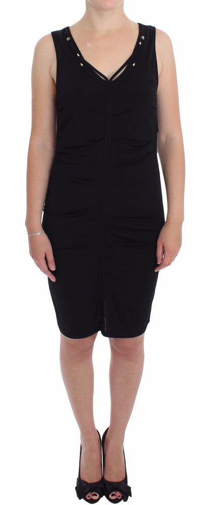 Roccobarocco Elegant Black Sheath Jersey Knee-Length Dress Roccobarocco