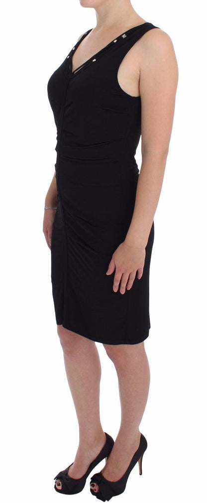 Roccobarocco Elegant Black Sheath Jersey Knee-Length Dress Roccobarocco