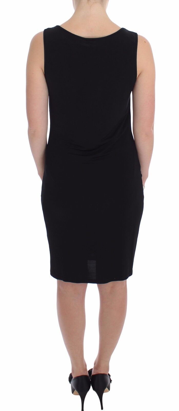 Roccobarocco Elegant Black Sheath Jersey Knee-Length Dress Roccobarocco