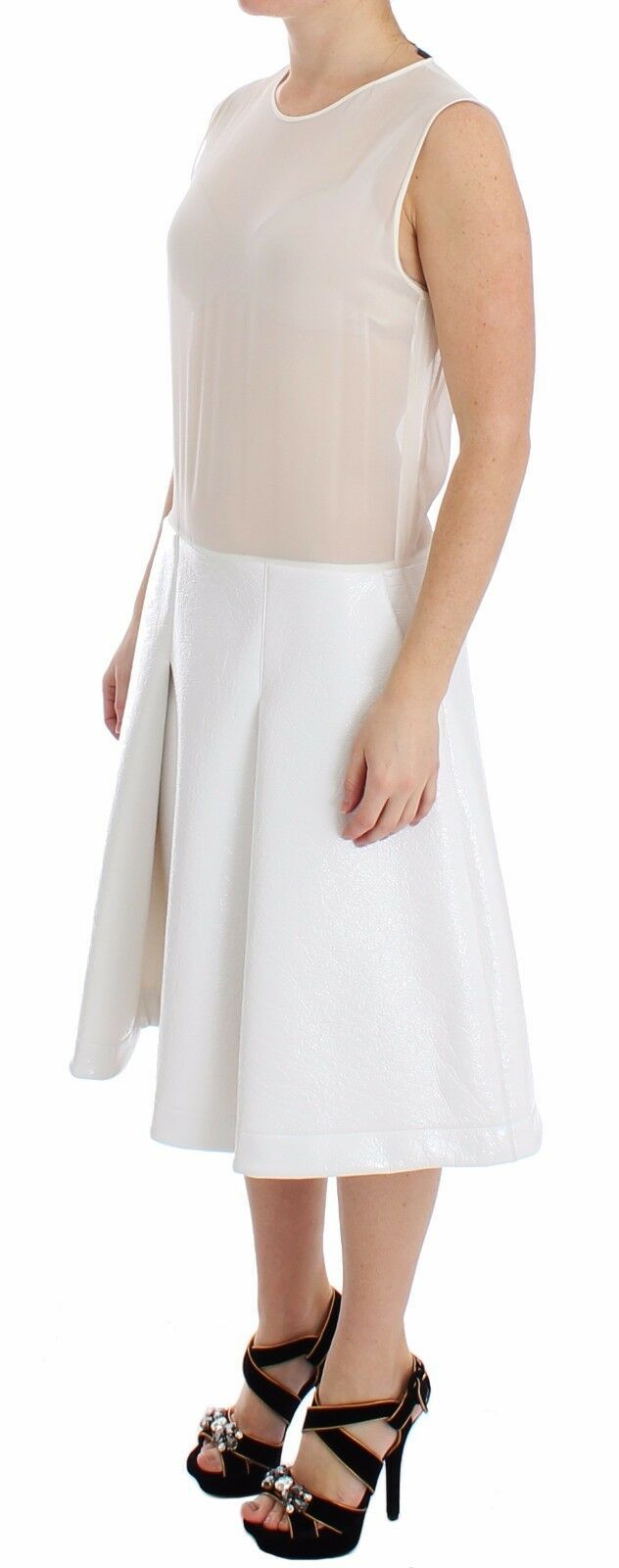 Koonhor Elegant White Silk-Wool Blend Tank Dress Koonhor