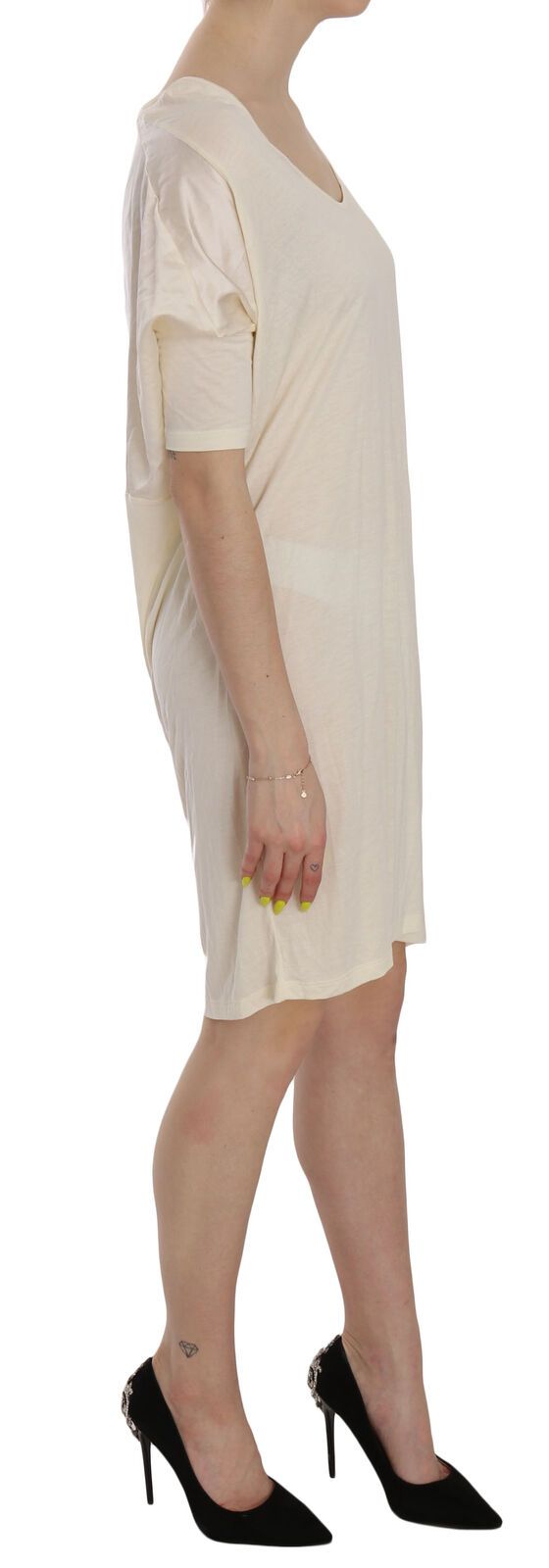 Costume National Chic Cream A-Line Elbow Sleeve Dress Costume National