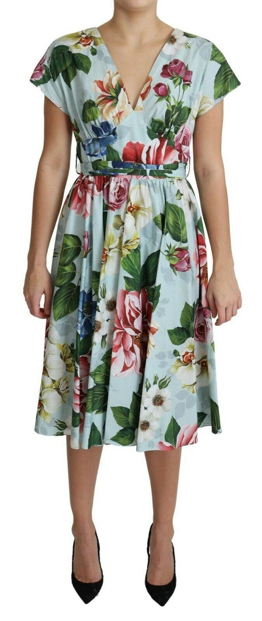 Dolce & Gabbana Floral Elegance V-Neck Cotton Dress Dolce & Gabbana