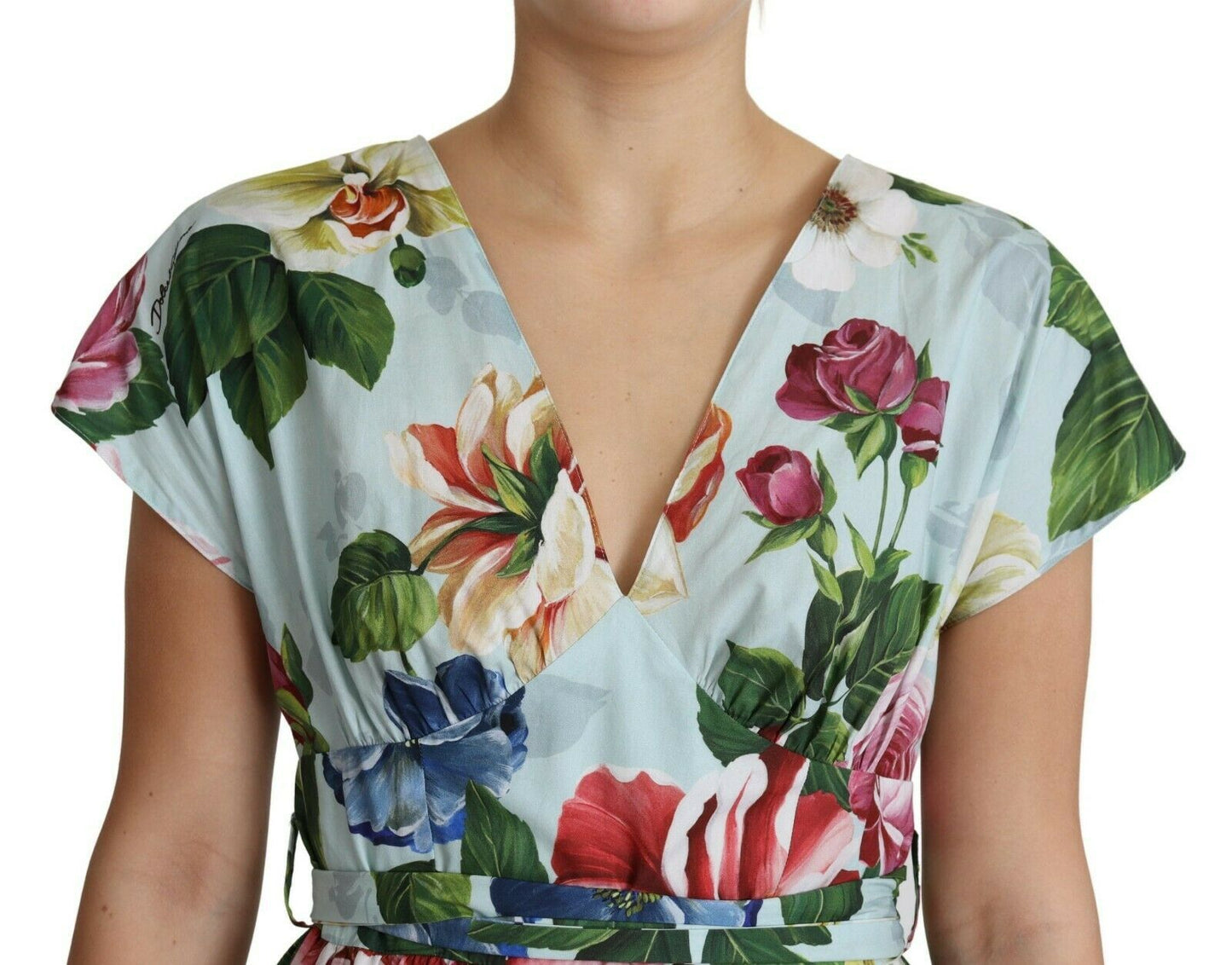 Dolce & Gabbana Floral Elegance V-Neck Cotton Dress Dolce & Gabbana