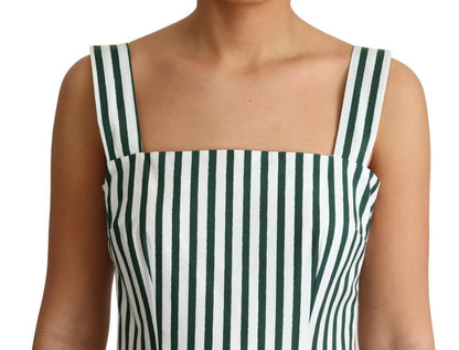 Dolce & Gabbana Chic Sleeveless A-Line Dress in White & Green Dolce & Gabbana