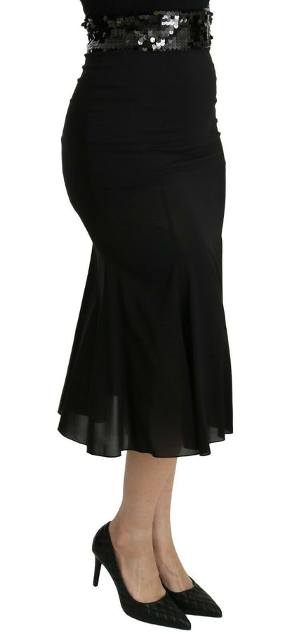 Dolce & Gabbana Chic High Waist Black Silk Blend Skirt Dolce & Gabbana