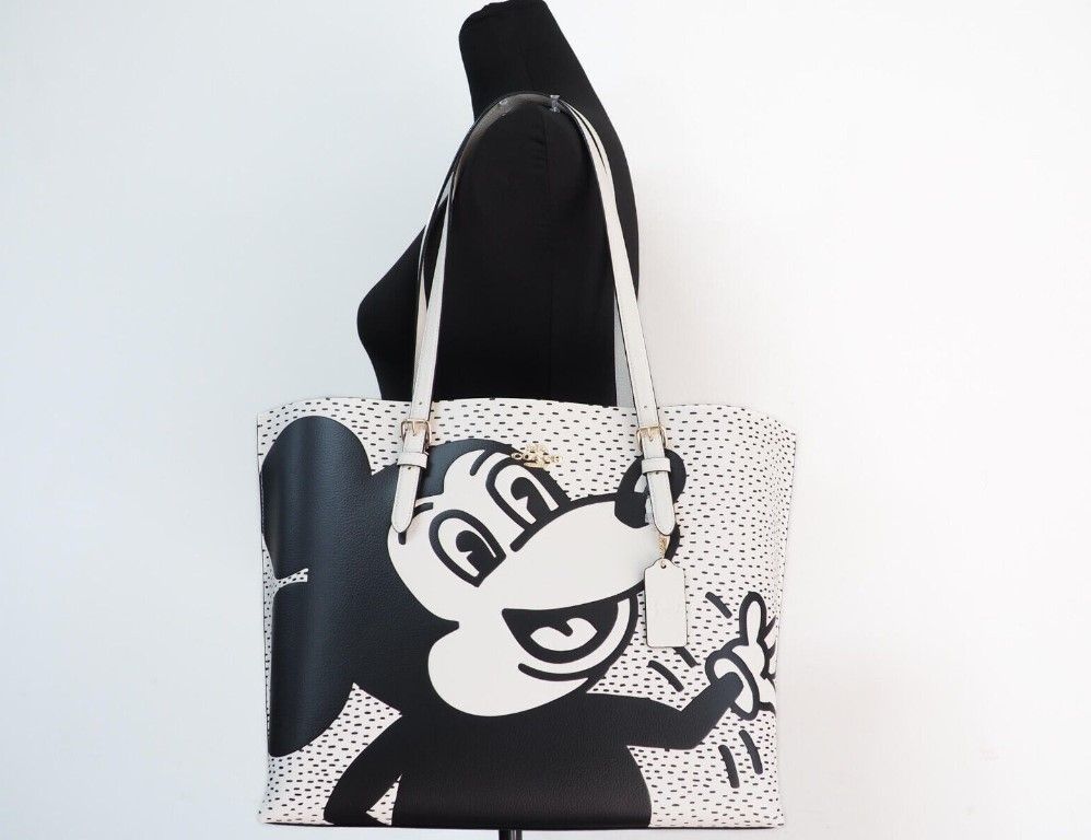 COACH (C6978) Mickey Mouse X Keith Haring Mollie Large Leather Shoulder Tote Bag COACH