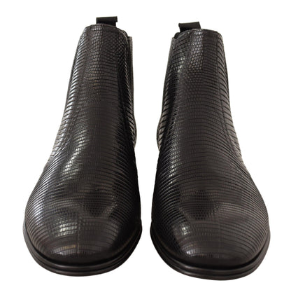 Dolce & Gabbana Elegant Black Leather Lizard Skin Derby Boots Dolce & Gabbana