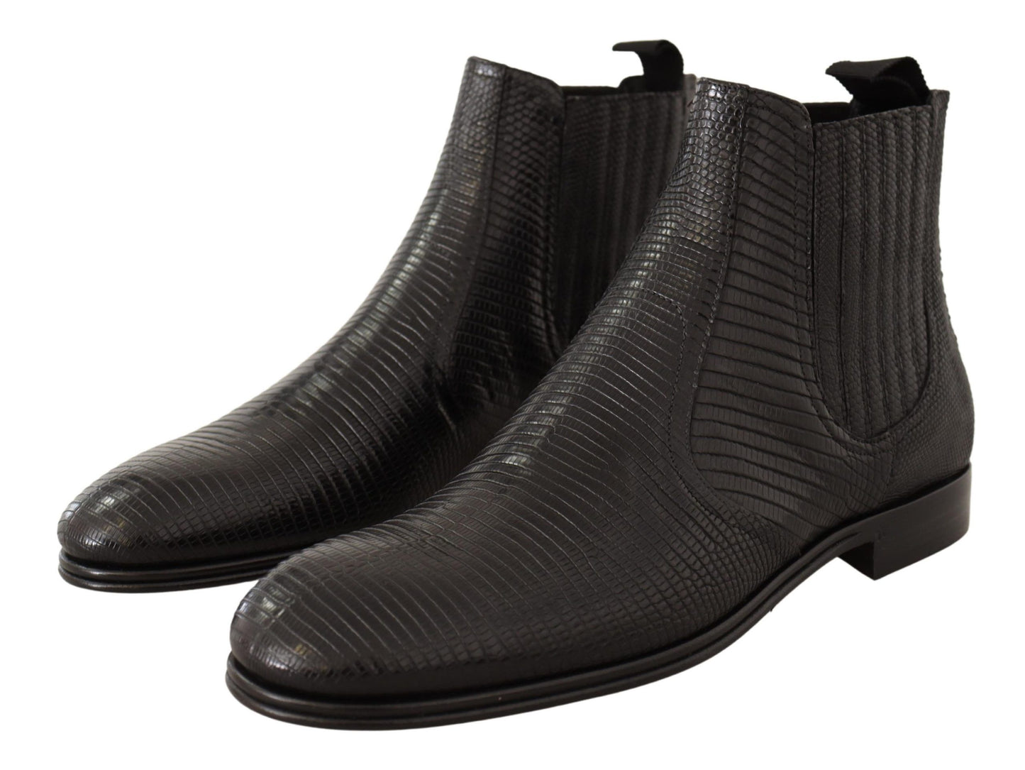 Dolce & Gabbana Elegant Black Leather Lizard Skin Derby Boots Dolce & Gabbana