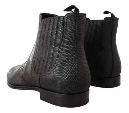 Dolce & Gabbana Elegant Black Leather Lizard Skin Derby Boots Dolce & Gabbana