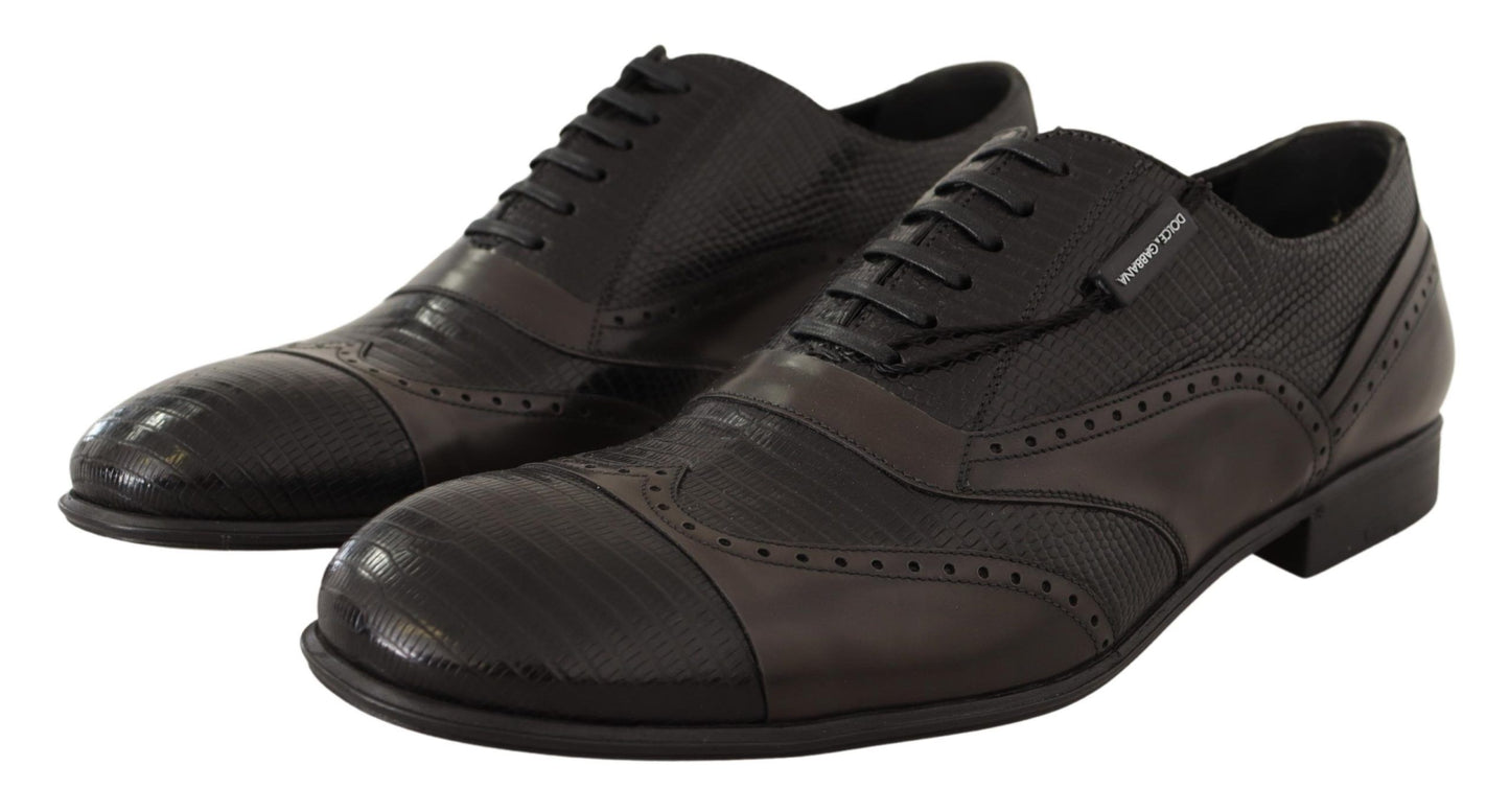 Dolce & Gabbana Elegant Brown Lizard Leather Oxford Shoes Dolce & Gabbana