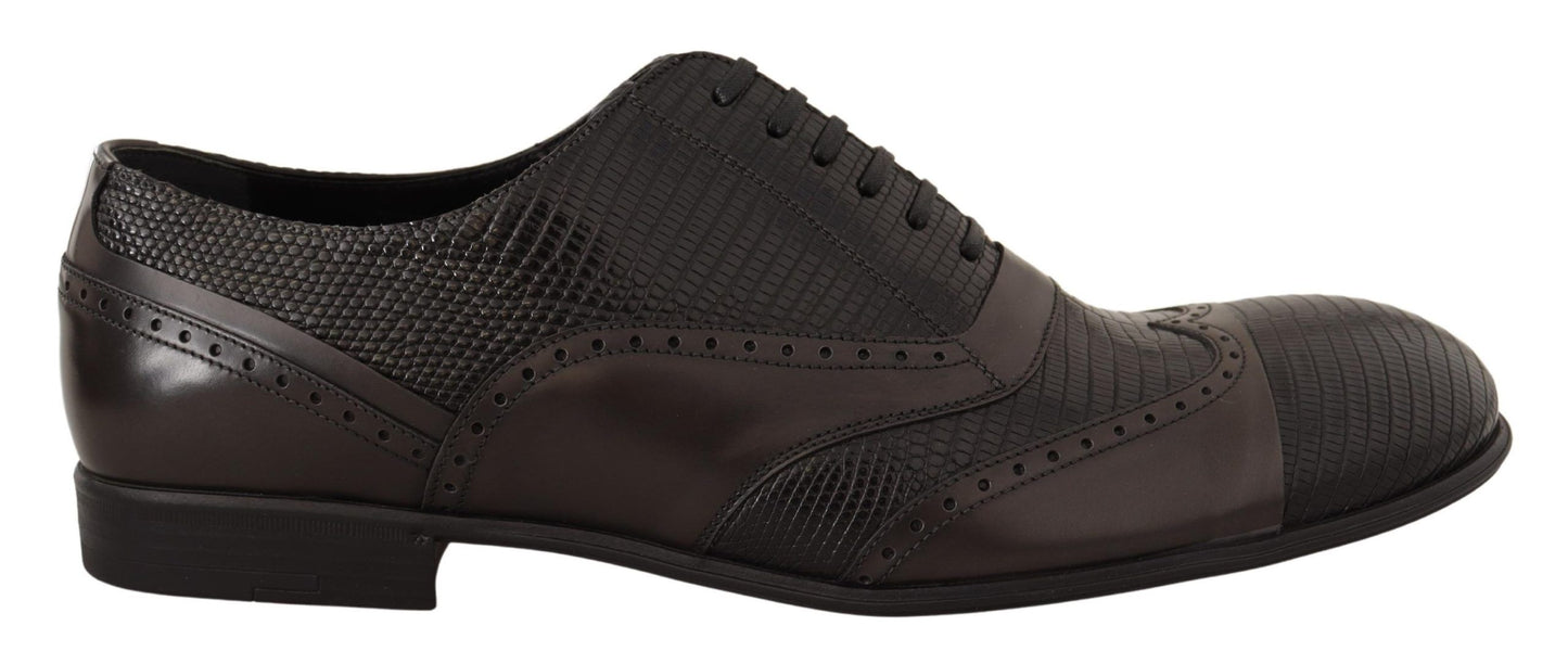 Dolce & Gabbana Elegant Brown Lizard Leather Oxford Shoes Dolce & Gabbana