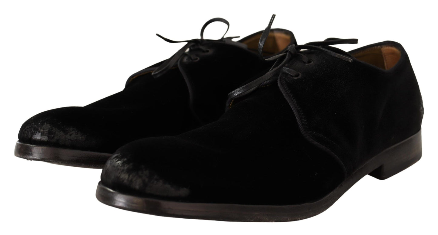 Dolce & Gabbana Elegant Black Velvet Derby Shoes Dolce & Gabbana