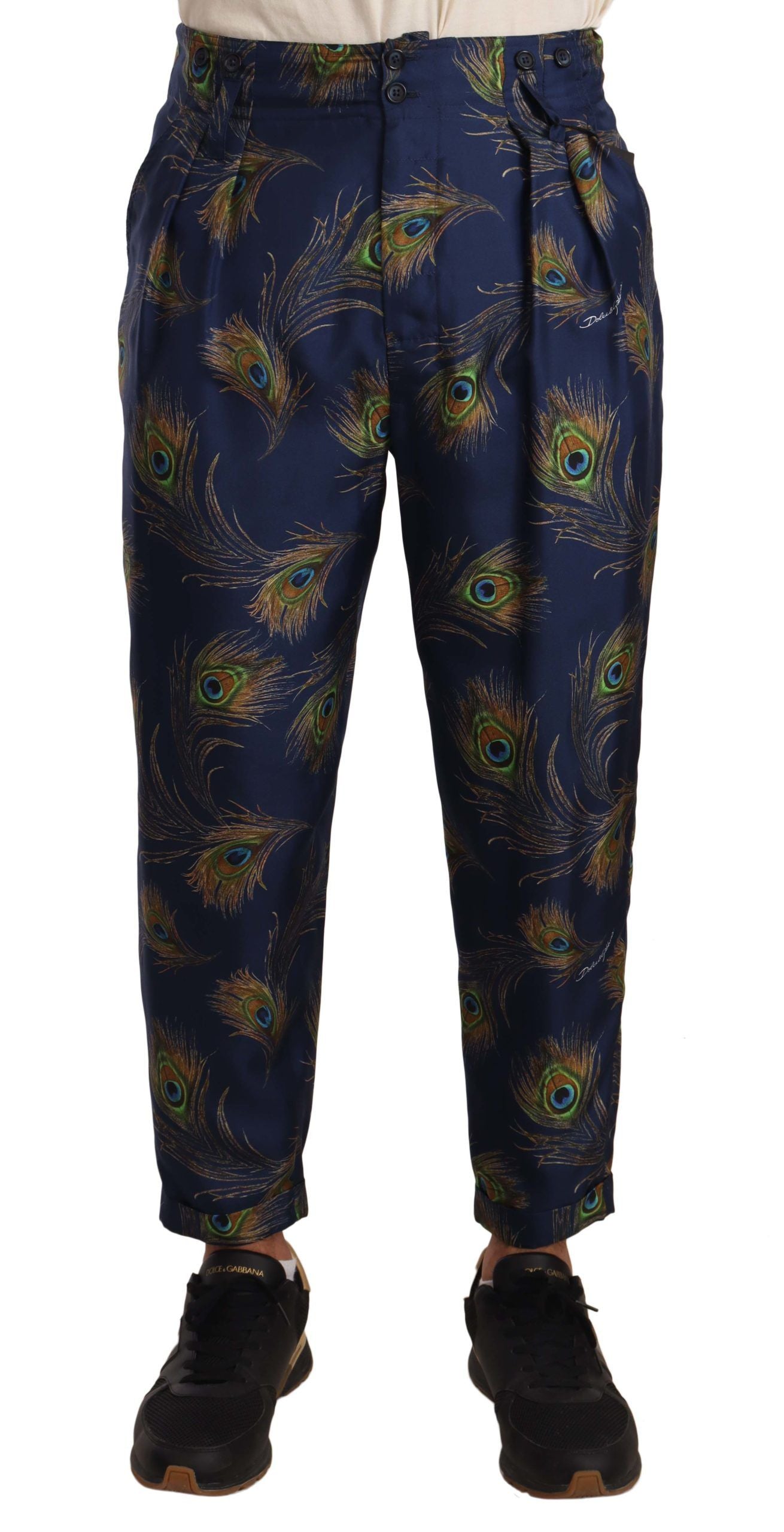 Dolce & Gabbana Exquisite Peacock Print Silk Trousers Dolce & Gabbana