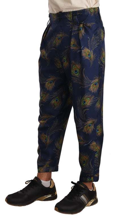 Dolce & Gabbana Exquisite Peacock Print Silk Trousers Dolce & Gabbana