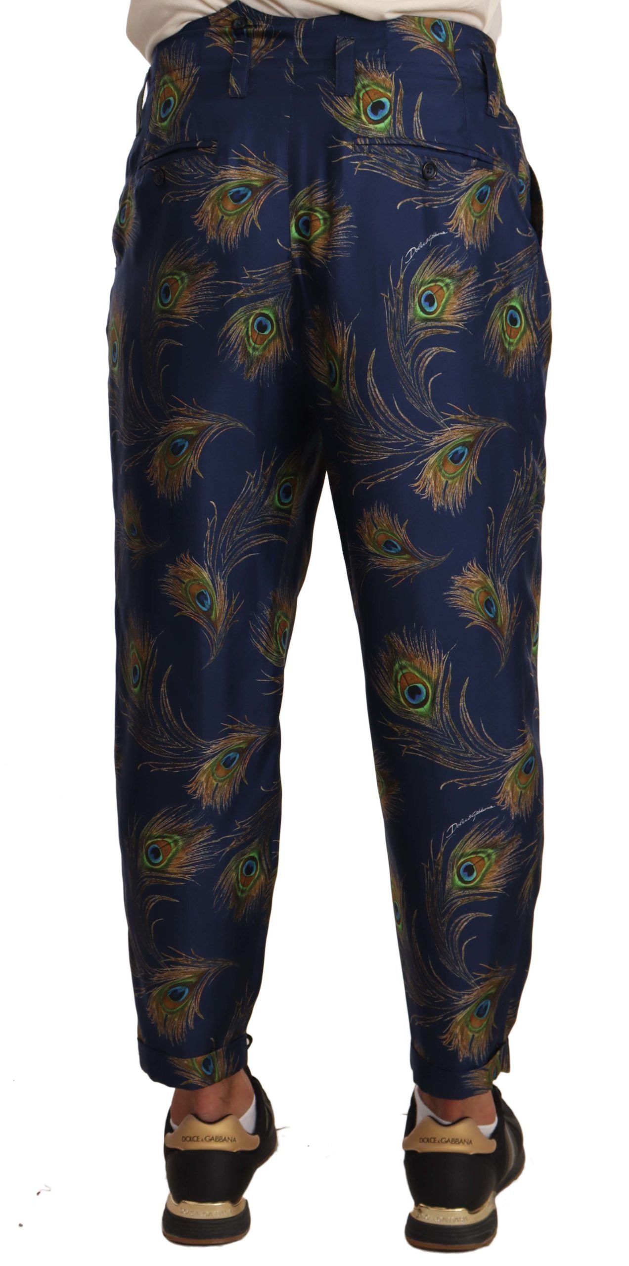 Dolce & Gabbana Exquisite Peacock Print Silk Trousers Dolce & Gabbana