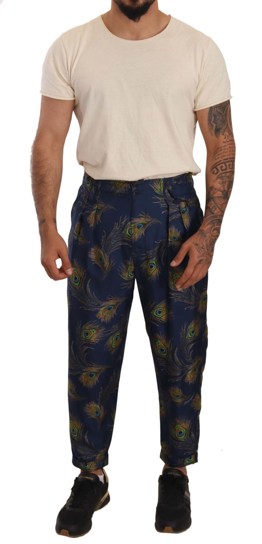 Dolce & Gabbana Exquisite Peacock Print Silk Trousers Dolce & Gabbana