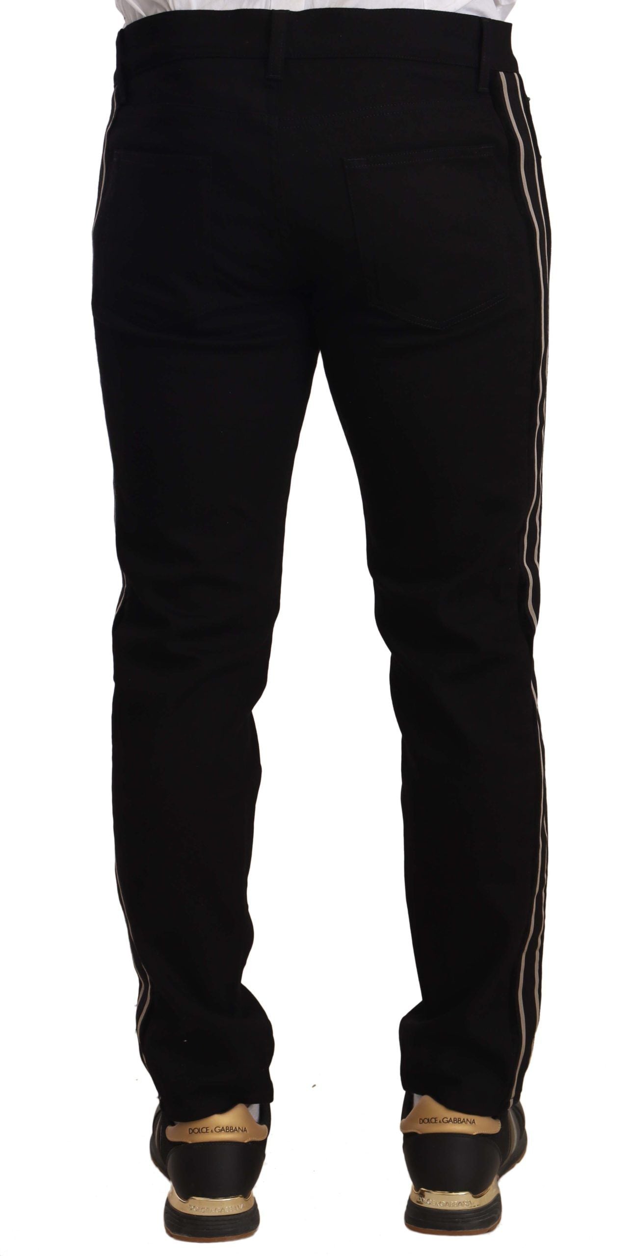 Dolce & Gabbana Heraldic Embroidered Slim Fit Black Jeans Dolce & Gabbana