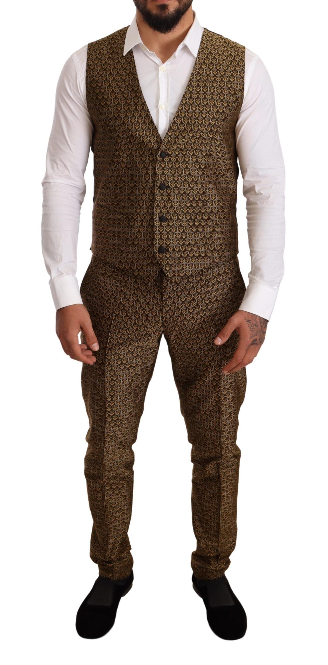 Dolce & Gabbana Elegant Yellow Patterned Three-Piece Suit Dolce & Gabbana