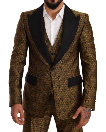 Dolce & Gabbana Elegant Yellow Patterned Three-Piece Suit Dolce & Gabbana