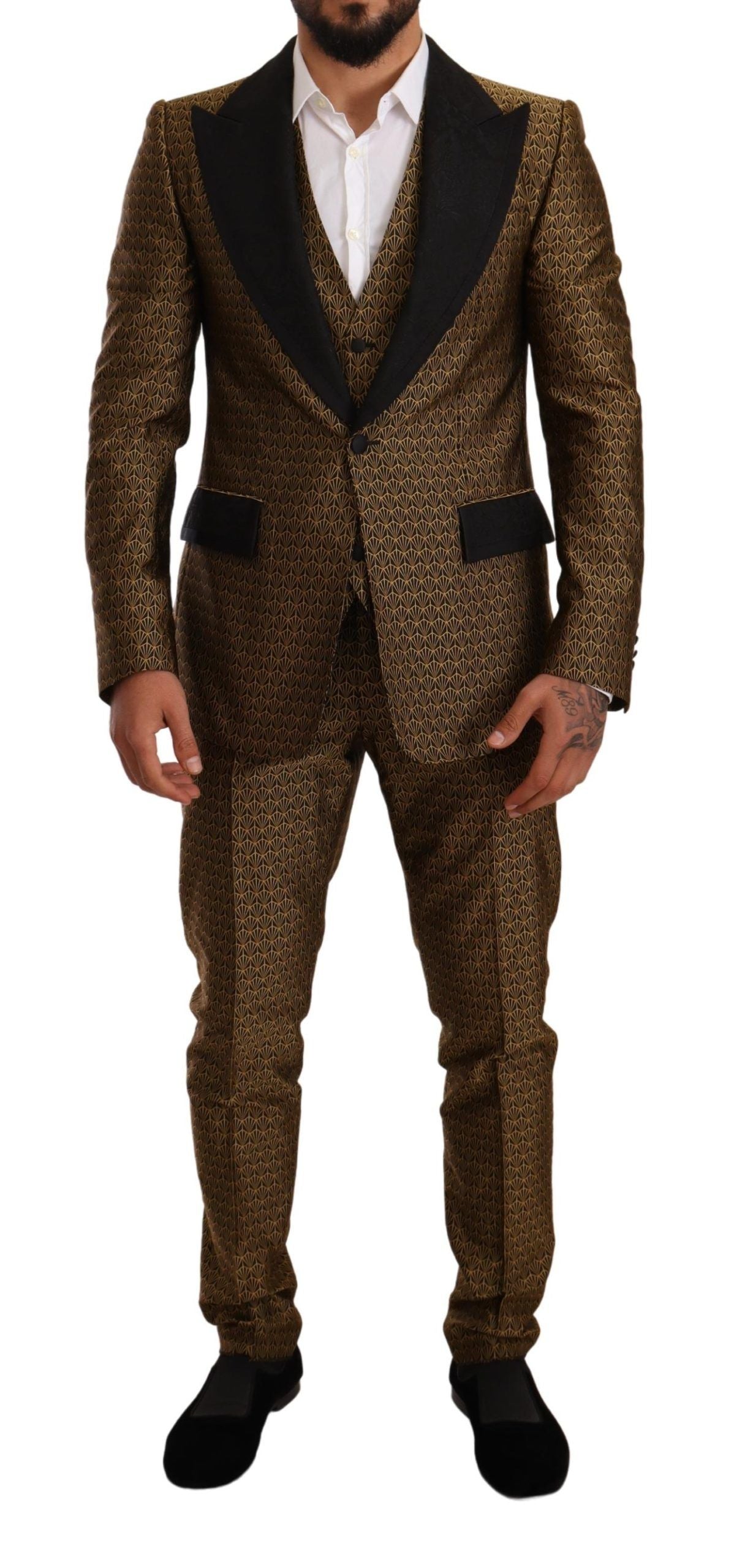 Dolce & Gabbana Elegant Yellow Patterned Three-Piece Suit Dolce & Gabbana