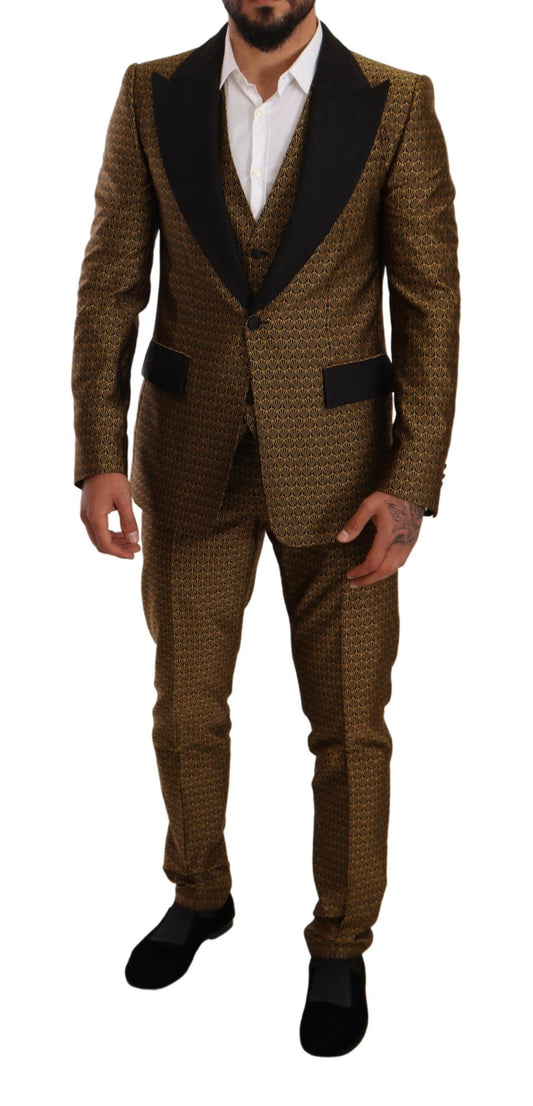 Dolce & Gabbana Elegant Yellow Patterned Three-Piece Suit Dolce & Gabbana