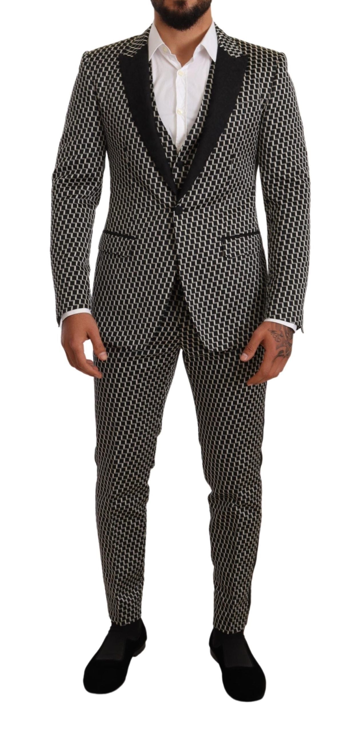 Dolce & Gabbana Elegant Martini Black Check Three-Piece Suit Dolce & Gabbana