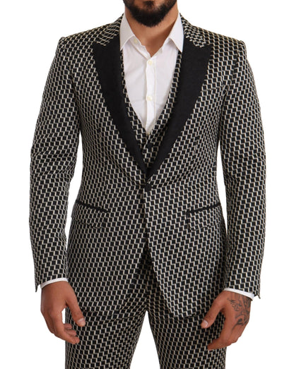 Dolce & Gabbana Elegant Martini Black Check Three-Piece Suit Dolce & Gabbana