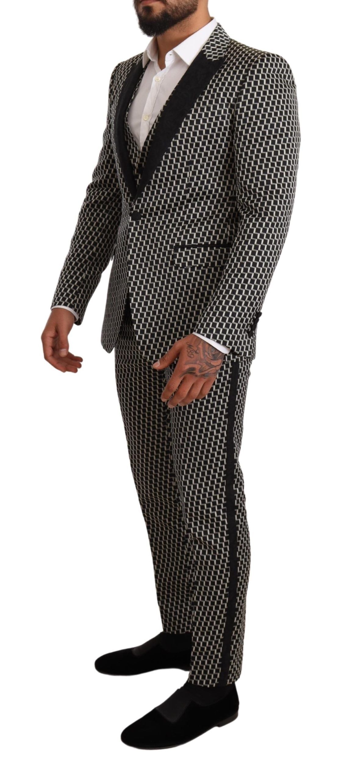 Dolce & Gabbana Elegant Martini Black Check Three-Piece Suit Dolce & Gabbana