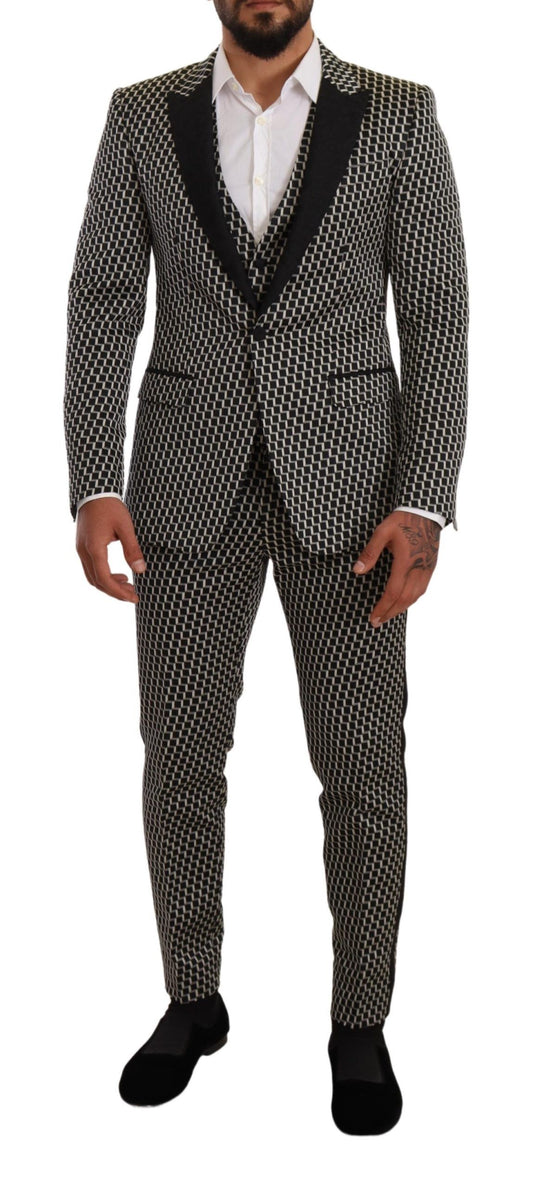 Dolce & Gabbana Elegant Martini Black Check Three-Piece Suit Dolce & Gabbana