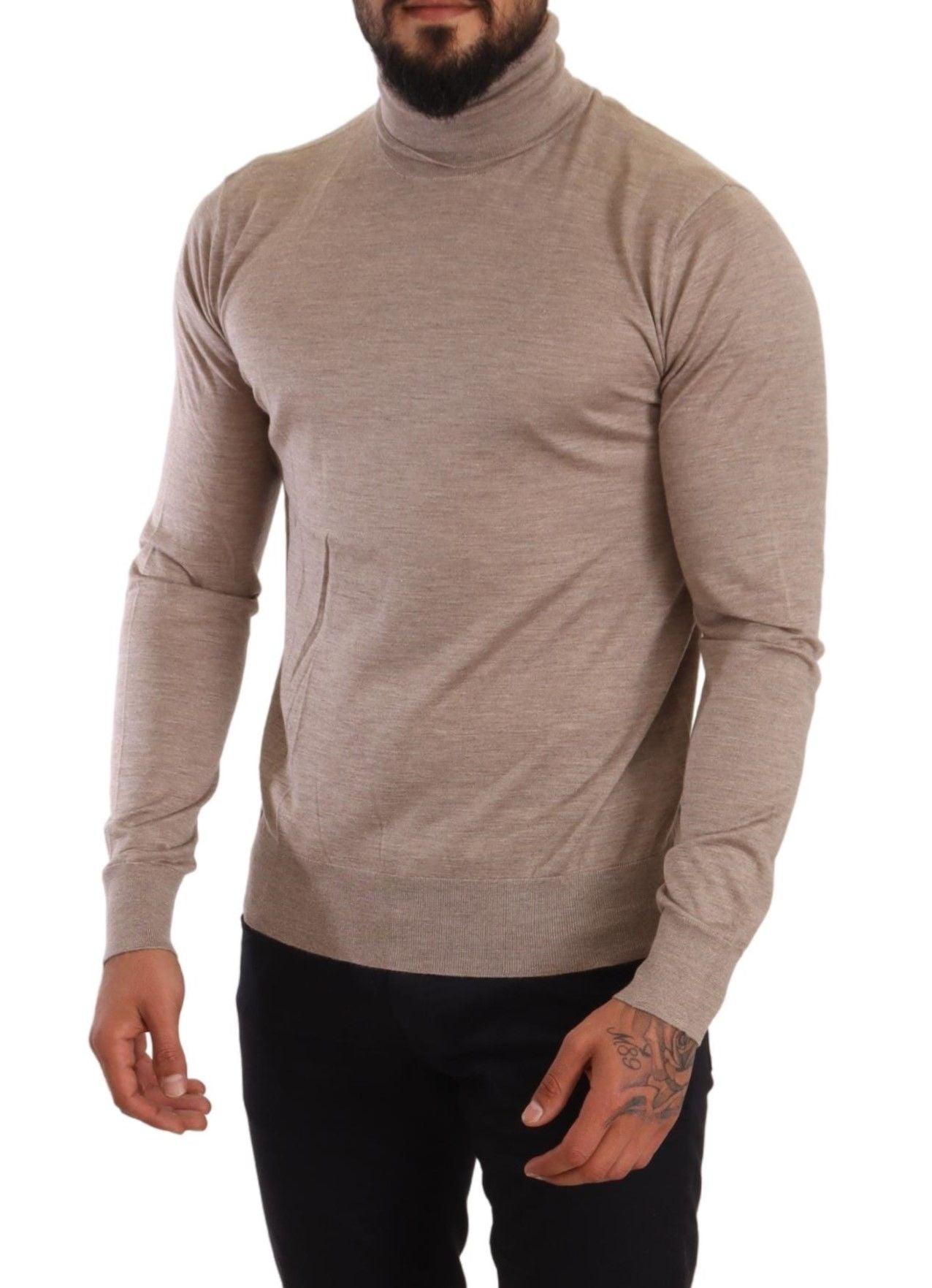 Dolce & Gabbana Beige Turtleneck Cashmere-Silk Blend Sweater Dolce & Gabbana