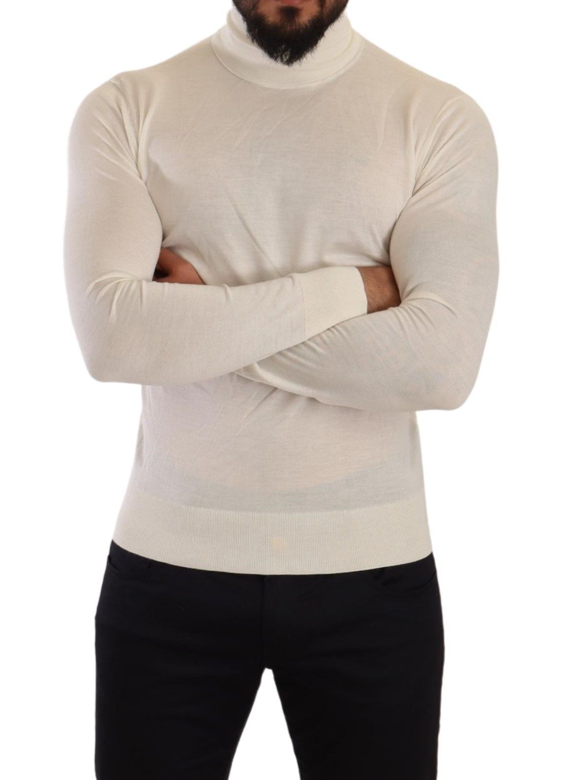 Dolce & Gabbana Ivory Cashmere-Silk Blend Turtleneck Sweater Dolce & Gabbana